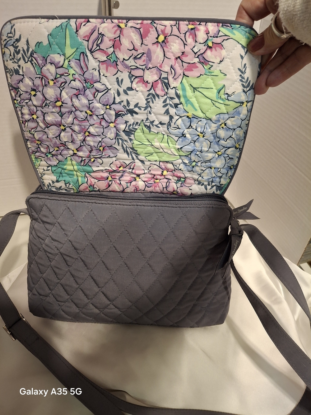 Vera Bradley Quilted Hydrangeas Purple Crossbody Bag with Floral Embroidery - Picture 6 of 11